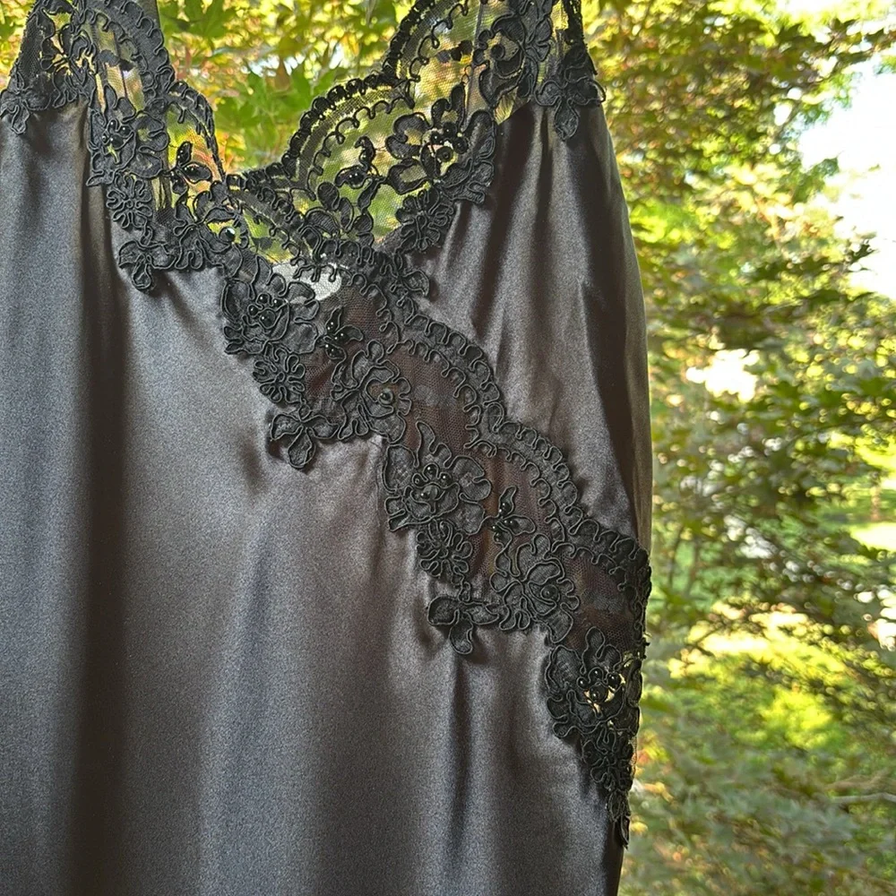 Vintage 80’s Embellished Black Lace Mini Slip Dress Goth Whimsical Fairy Medium - Picture 7 of 17
